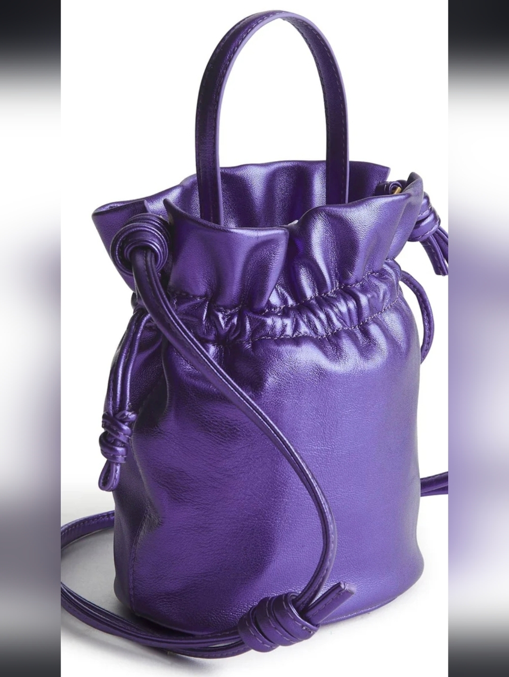 Vera Bradley Leather Tilden Drawstring Crossbody In Metallic Purple NWT